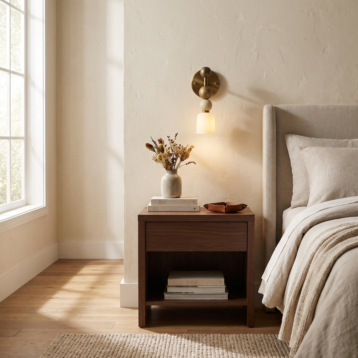 Totem stacked alabaster and marble wall sconce