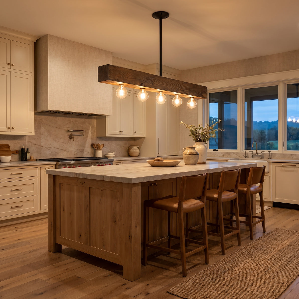 Poutre wood beam island chandelier - in a living space
