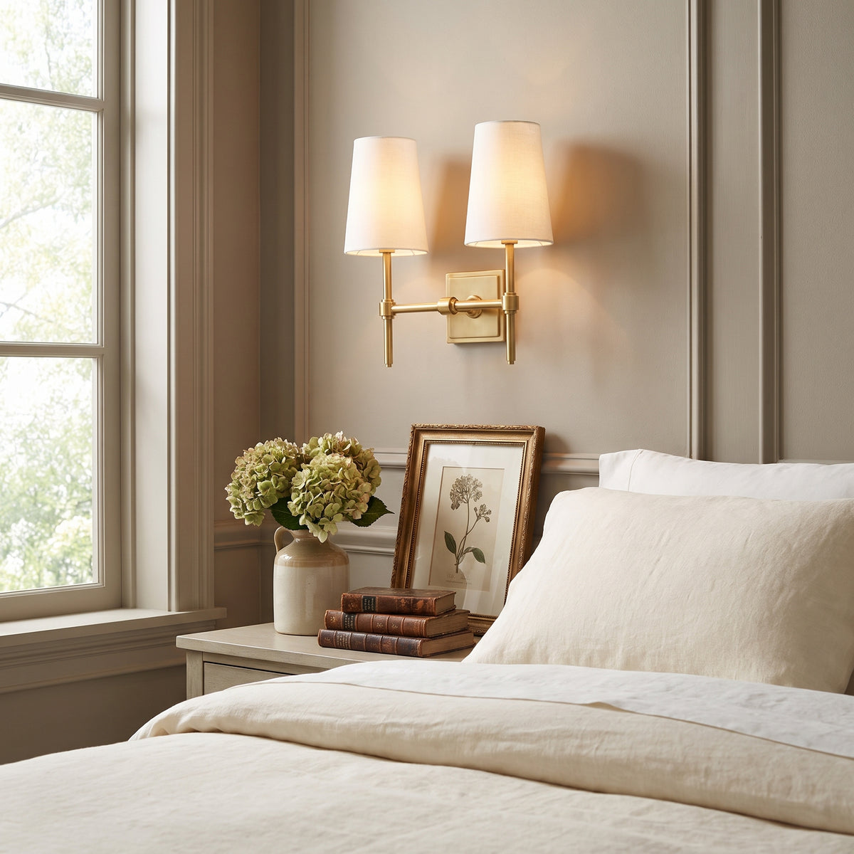 Hampton linen shade candle wall sconce