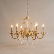 Lys baroque brass and crystal chandelier - studio photo, light on