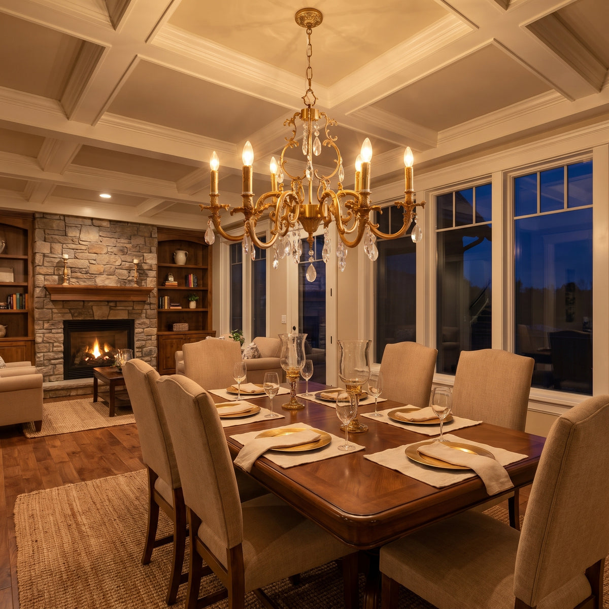 Lys baroque brass and crystal chandelier - in a living space