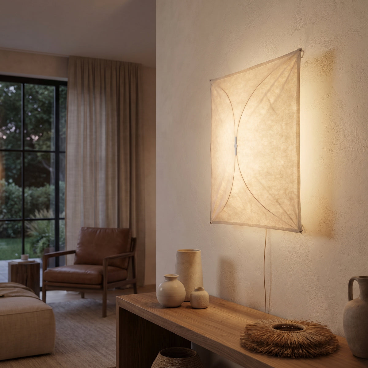 Origami square paper plug-in wall light - in a living space