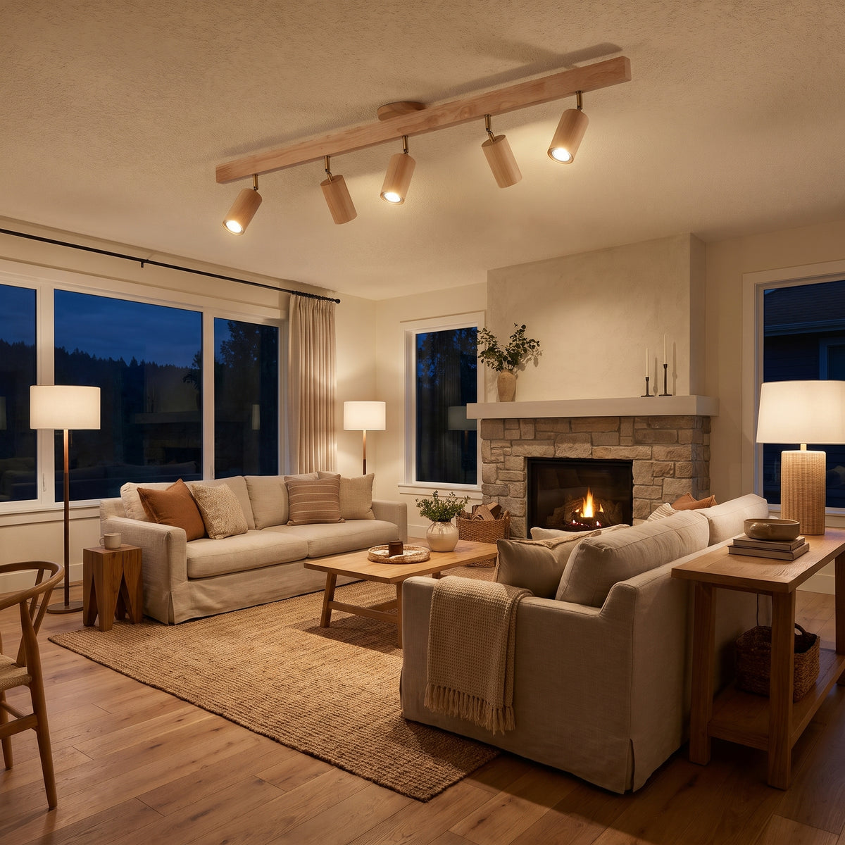 Tronc natural wood spotlight bar light in a living space
