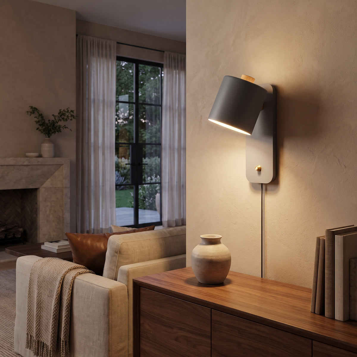 Pivot rotating cylinder wall lamp - in a living space