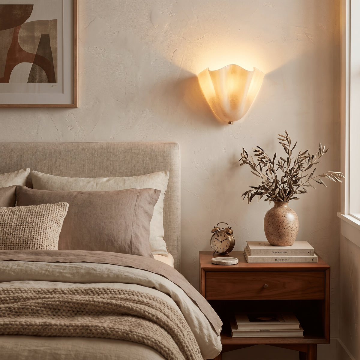 Coquille glass shell wall light in a bedroom