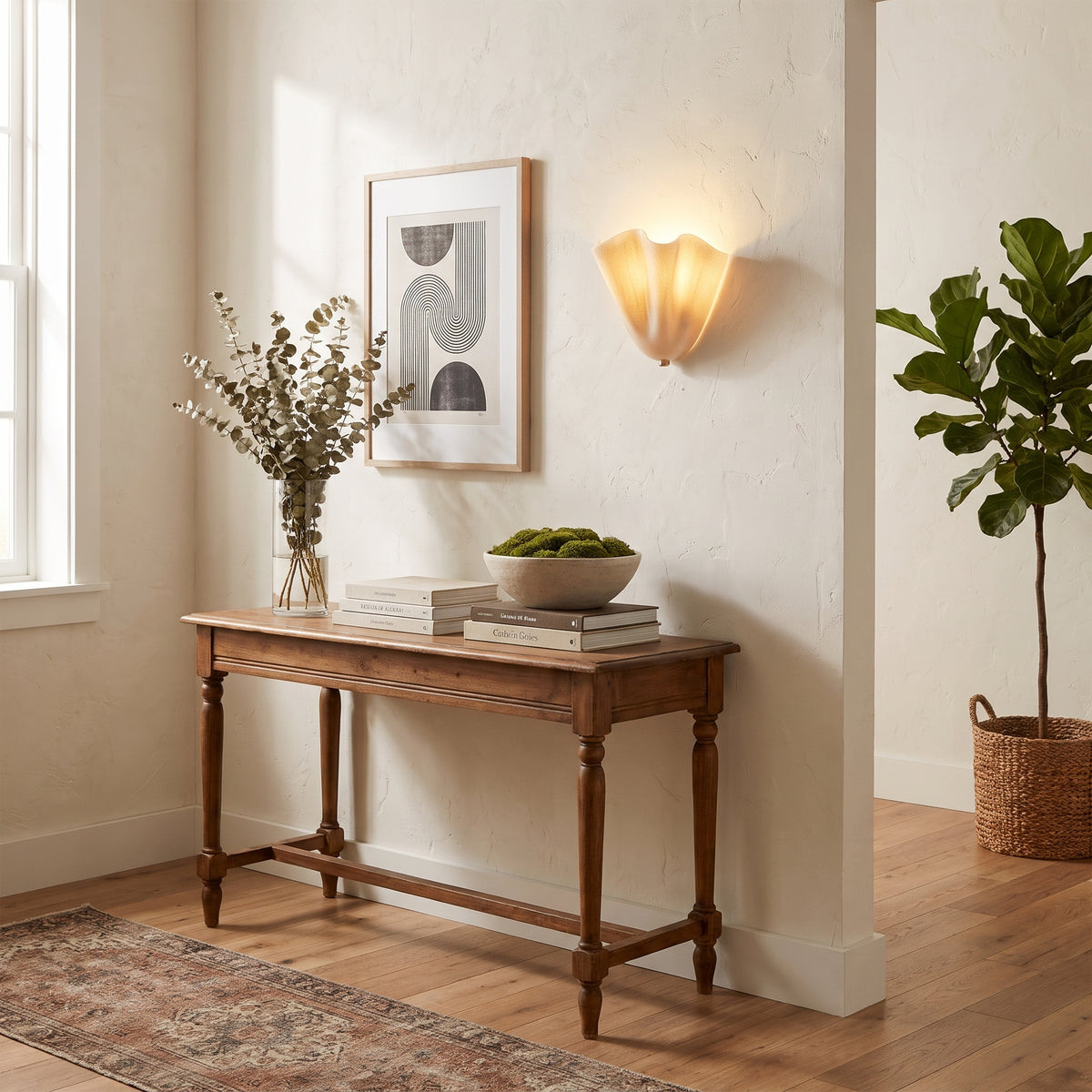 Coquille glass shell wall light in a hallway