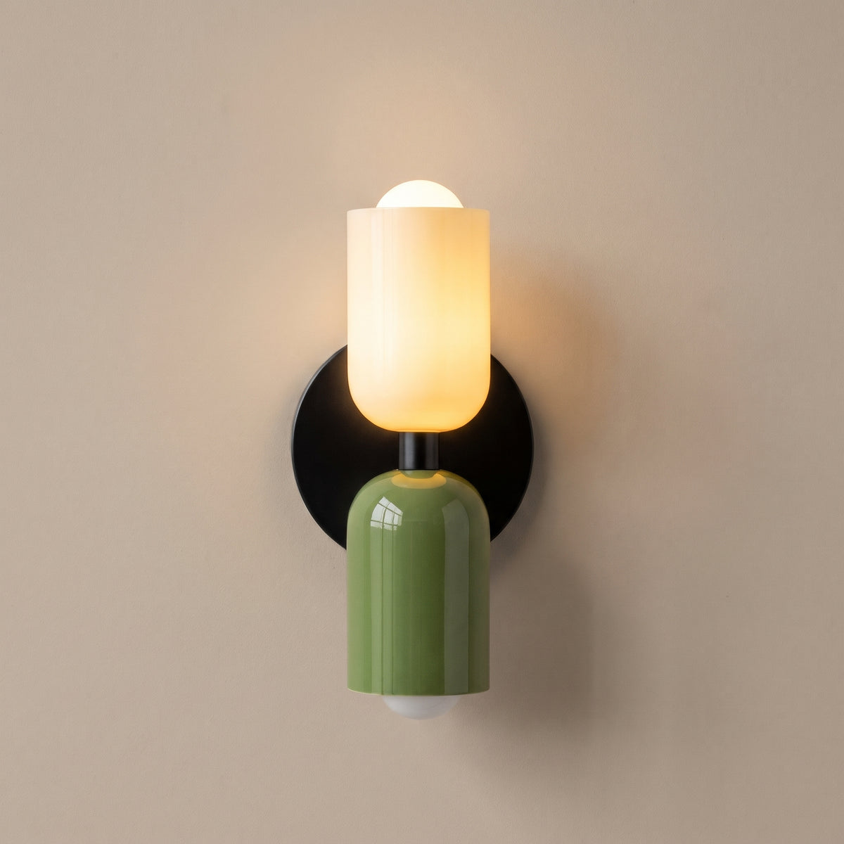 Bicolore color-block double wall lamp - studio photo, light on