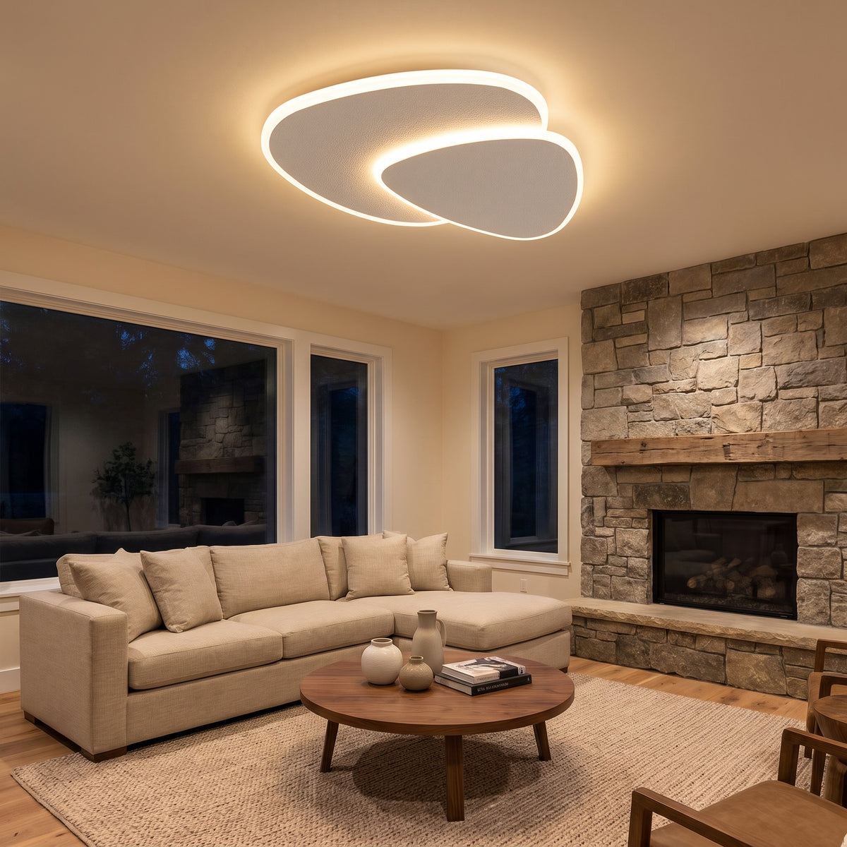 Delta triangle LED flush mount ceiling light - in a living space