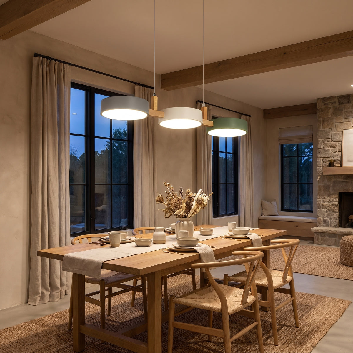 Cylindra multi-cylinder Nordic pendant light over a dining table