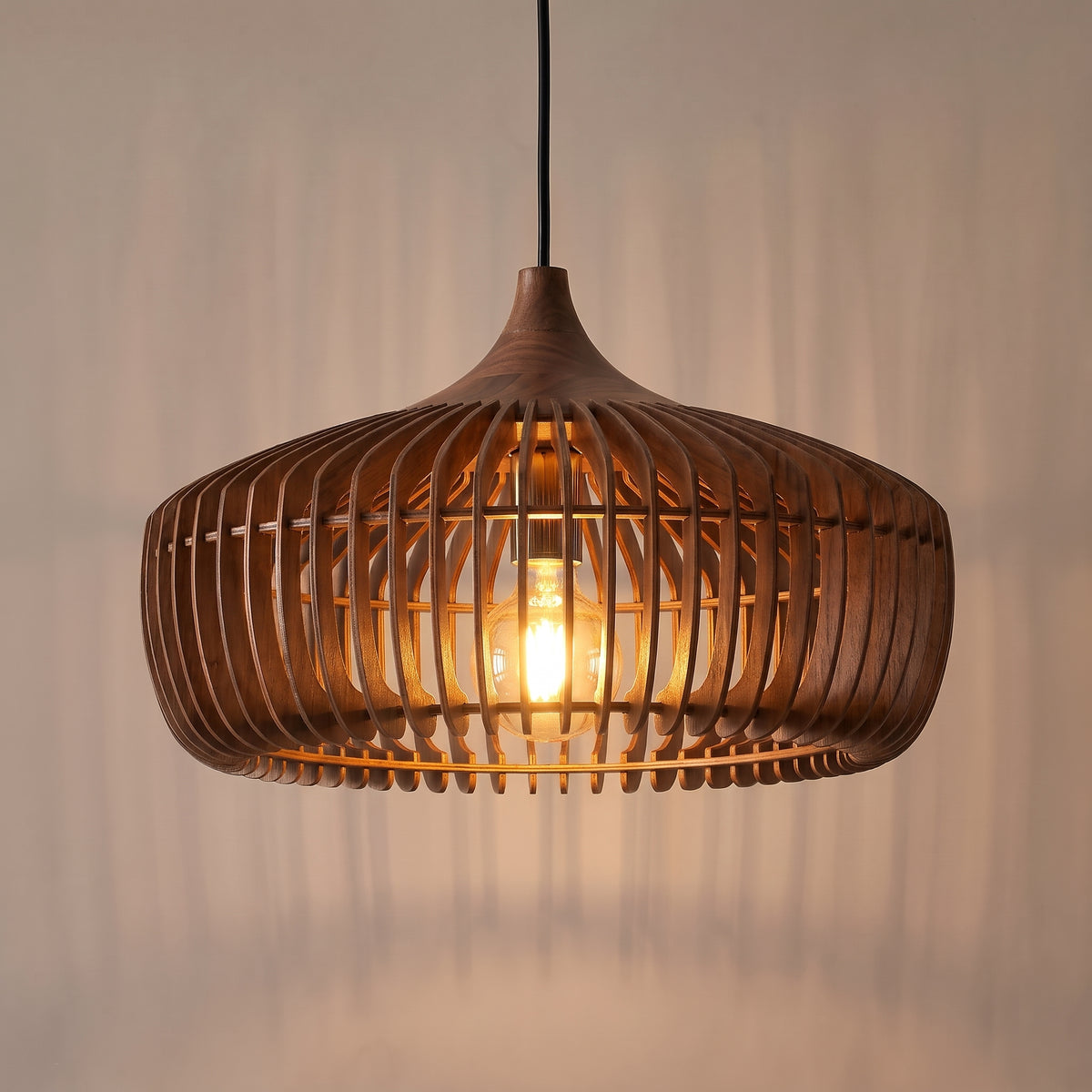 Kumo wood slat dome pendant light - Walnut