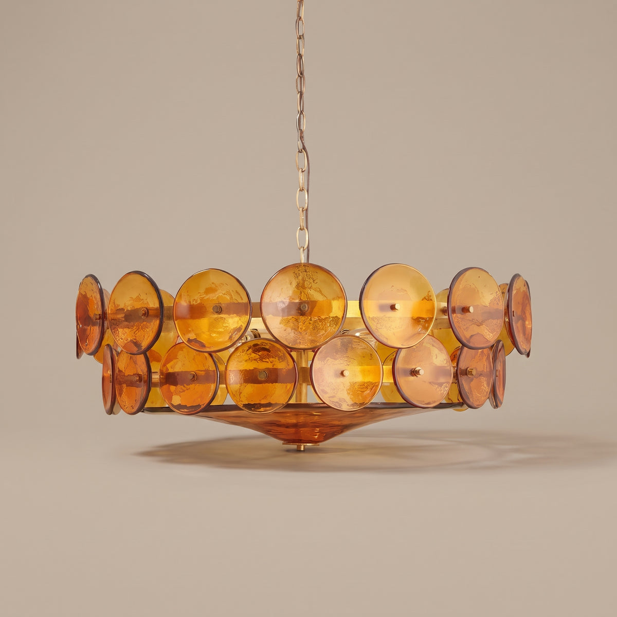 Solstice colored glass disc chandelier - side view, light off
