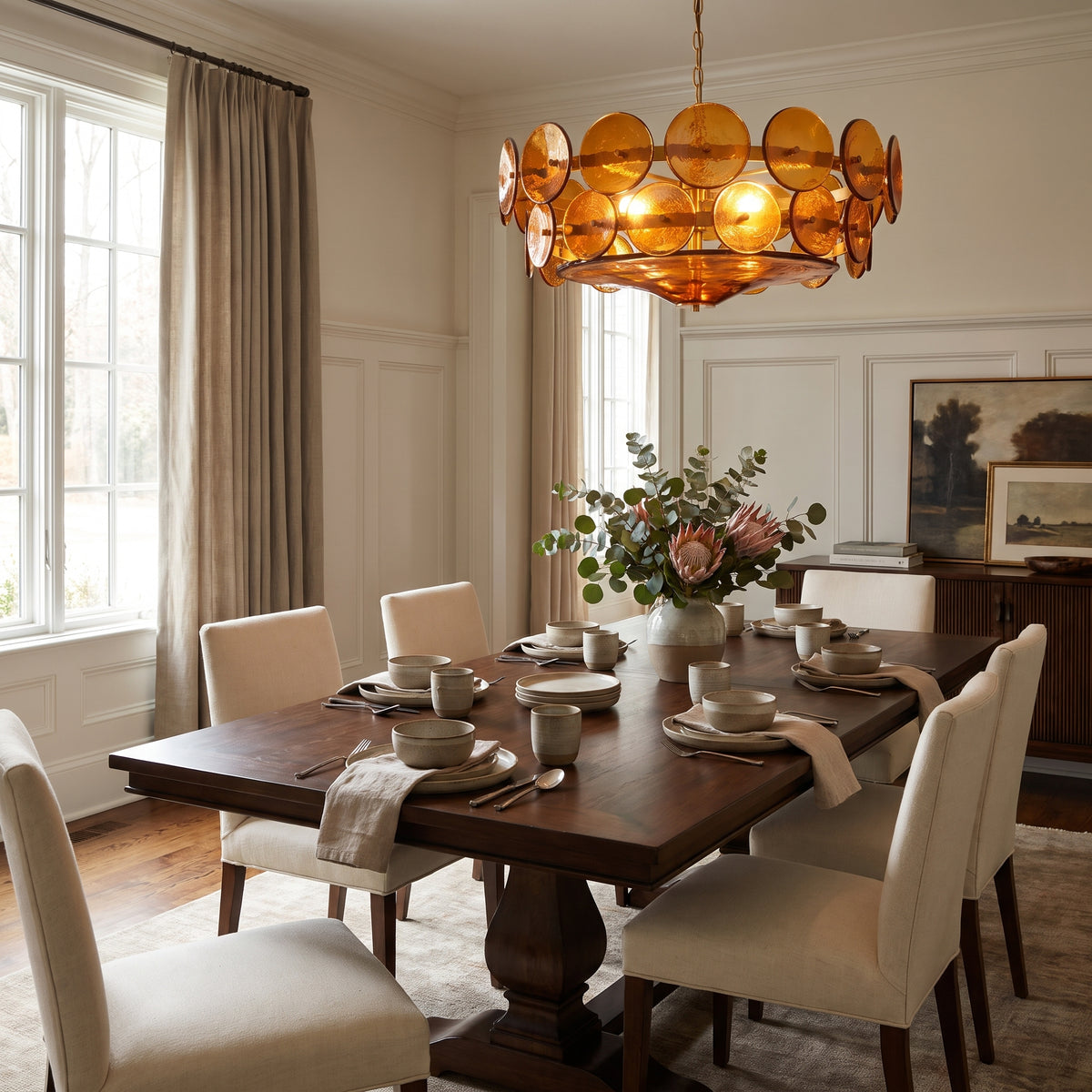Solstice colored glass disc chandelier - interior styling