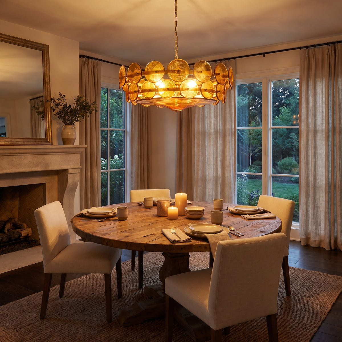 Solstice colored glass disc chandelier - in a living space