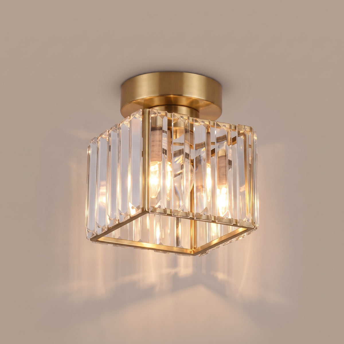 Cora crystal flush mount ceiling light Brass