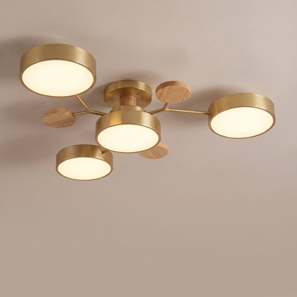 Rondo round iron LED semi-flush chandelier - Gold