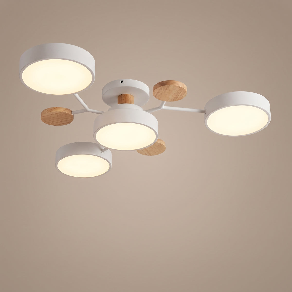 Rondo round iron LED semi-flush chandelier - White