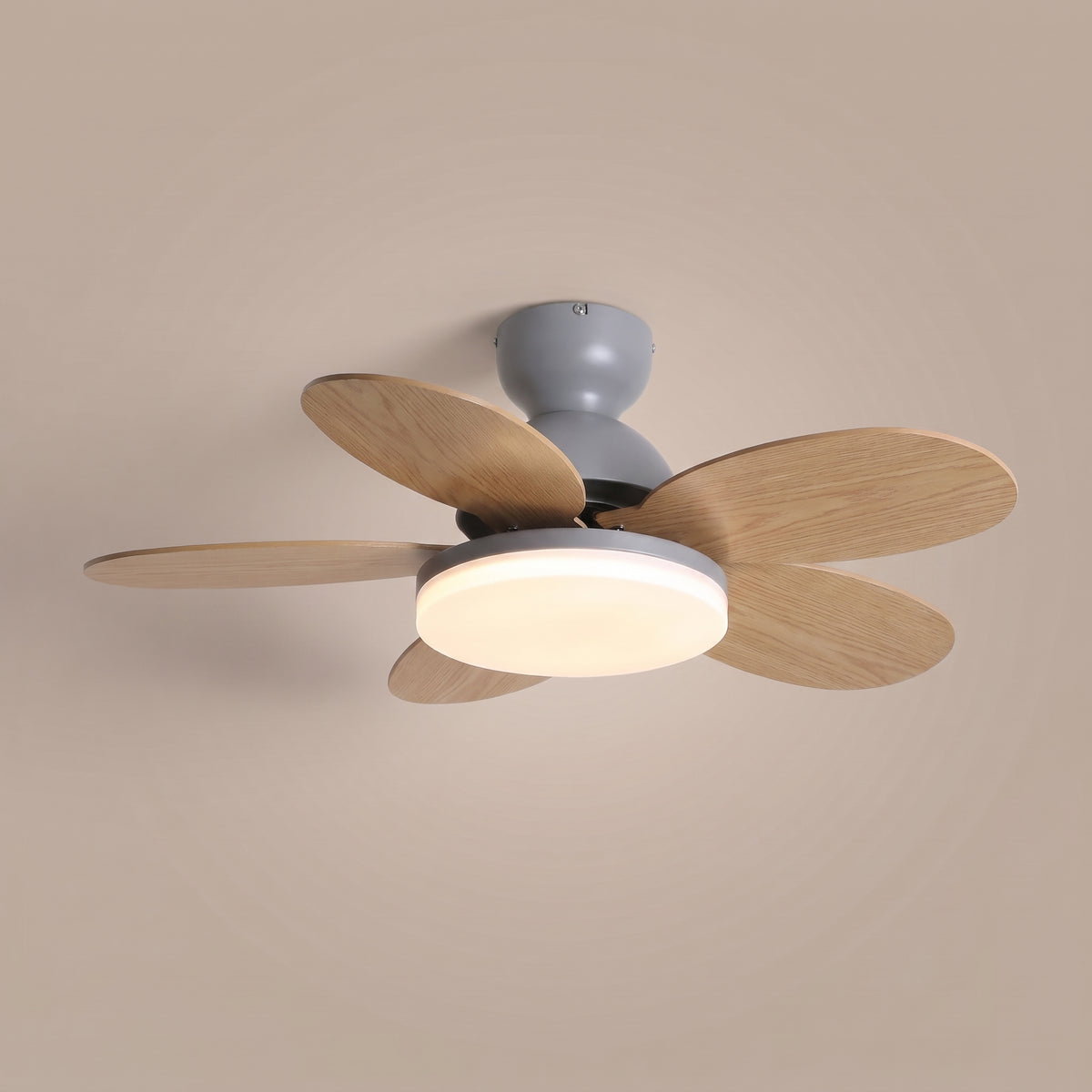 Fiora petal blade ceiling fan with light - Grey & Wood Grain finish