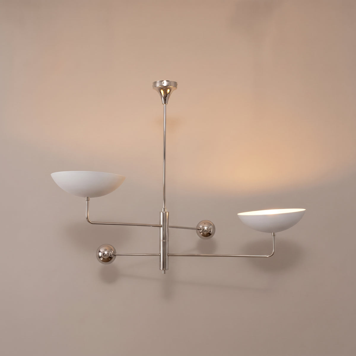 Nauta two-arm brass uplight chandelier - Nickel & White