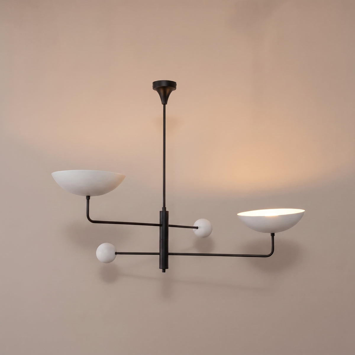 Nauta two-arm brass uplight chandelier - White & Black