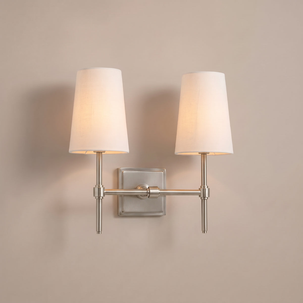 Hampton linen shade candle wall sconce - Satin Nickel