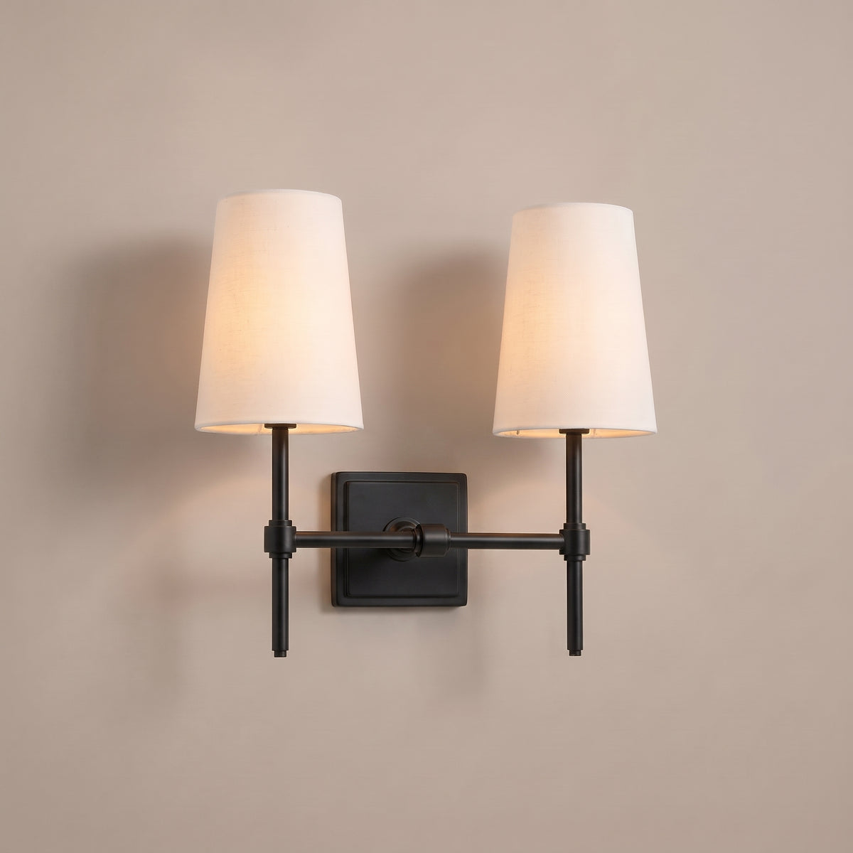 Hampton linen shade candle wall sconce - Black