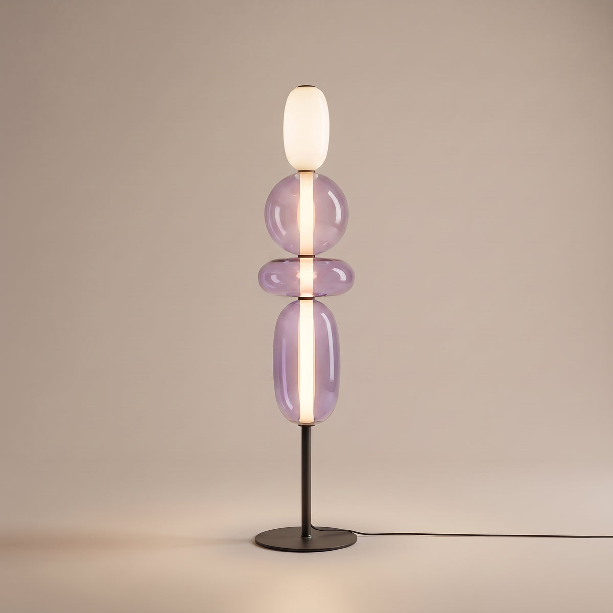 Confetti stacked glass pebble floor lamp - White & Purple