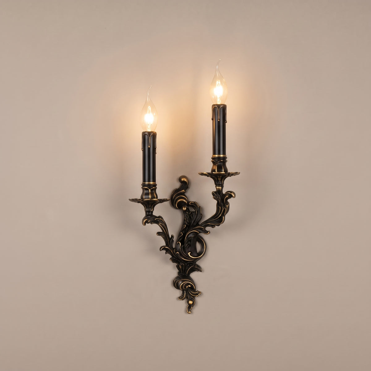 Palais baroque brass candle wall sconce - Black Brass