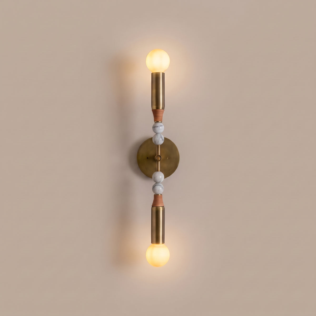 Marbella brass and marble up-down wall sconce - White Marble