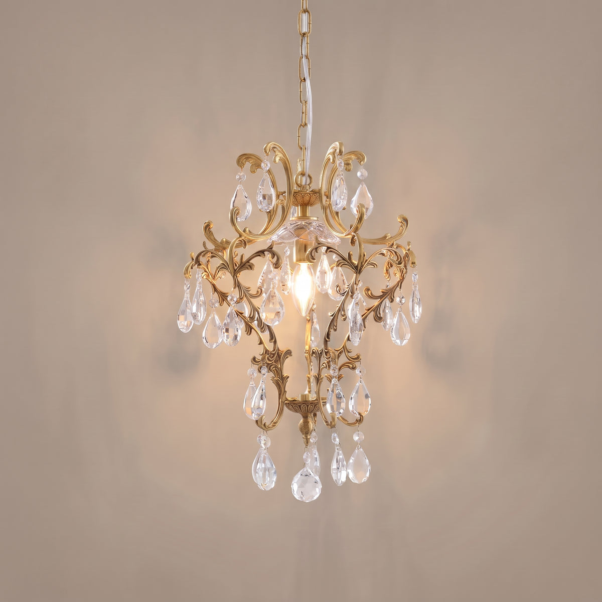 Larme crystal teardrop mini chandelier Brass & Clear