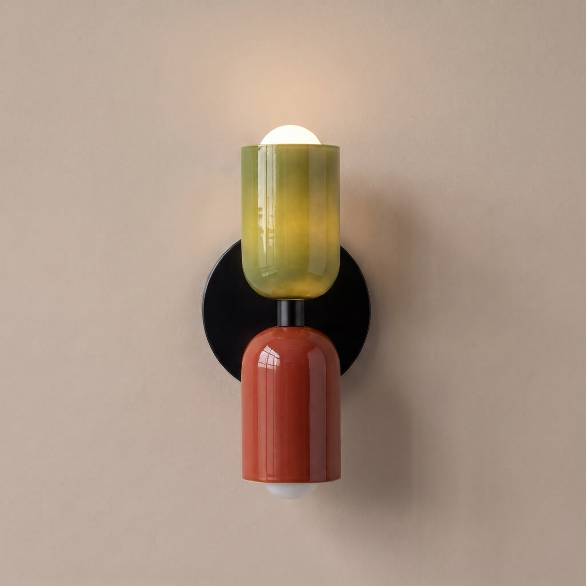 Bicolore color-block double wall lamp - Green & Red