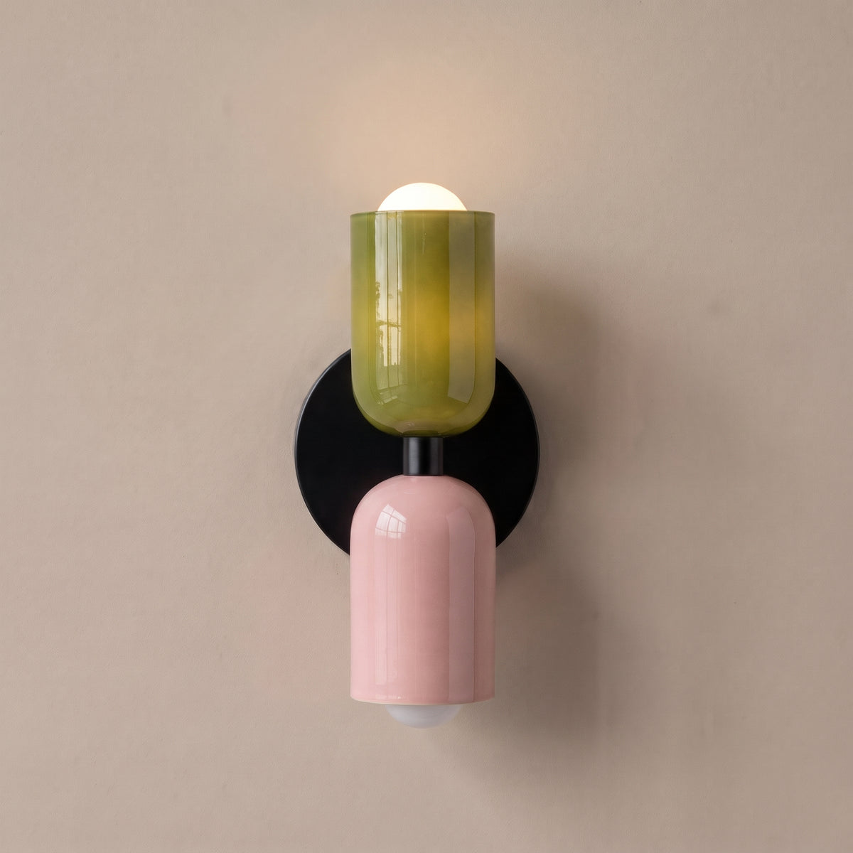 Bicolore color-block double wall lamp - Green & Pink