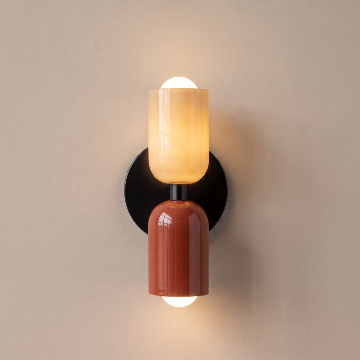 Bicolore color-block double wall lamp - Beige & Red