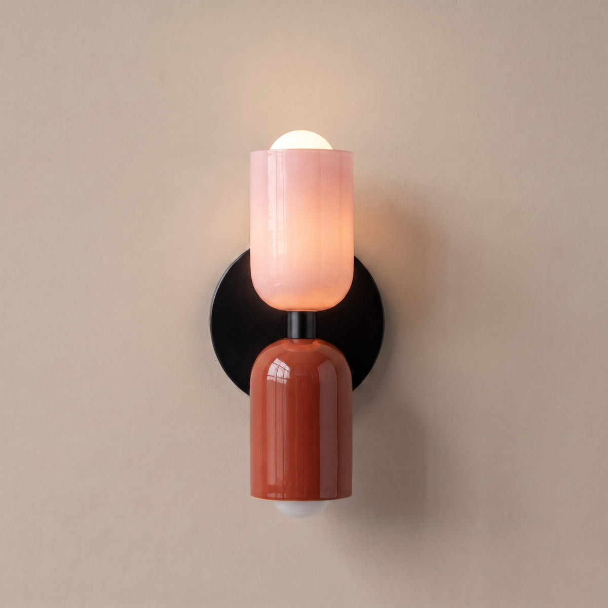 Bicolore color-block double wall lamp - Pink & Red