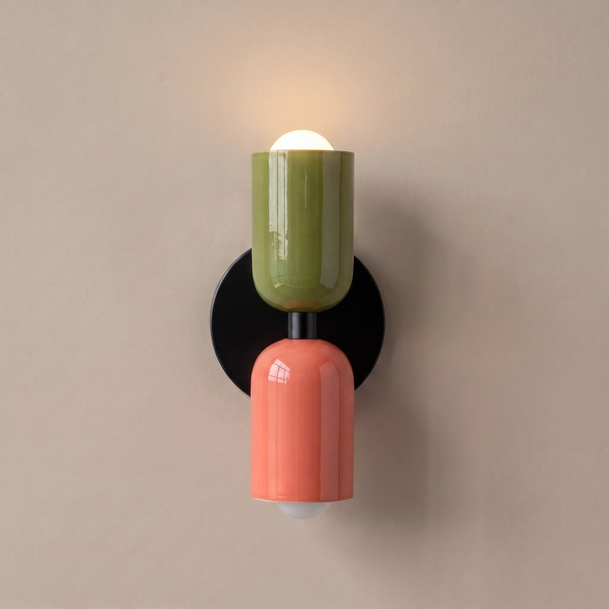 Bicolore color-block double wall lamp - Green & Shrimp Pink