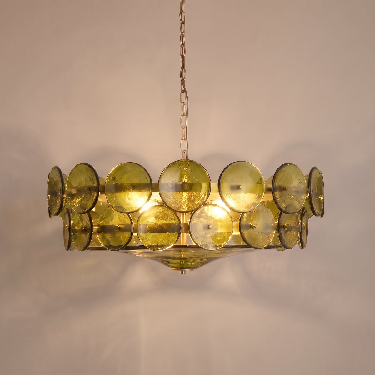 Solstice colored glass disc chandelier - Green finish