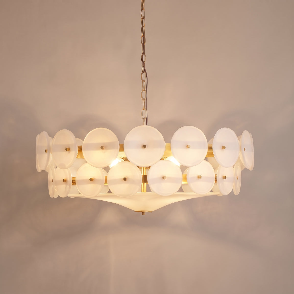 Solstice colored glass disc chandelier - White finish