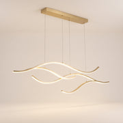 Soffio linear LED wave pendant light in gold, studio view