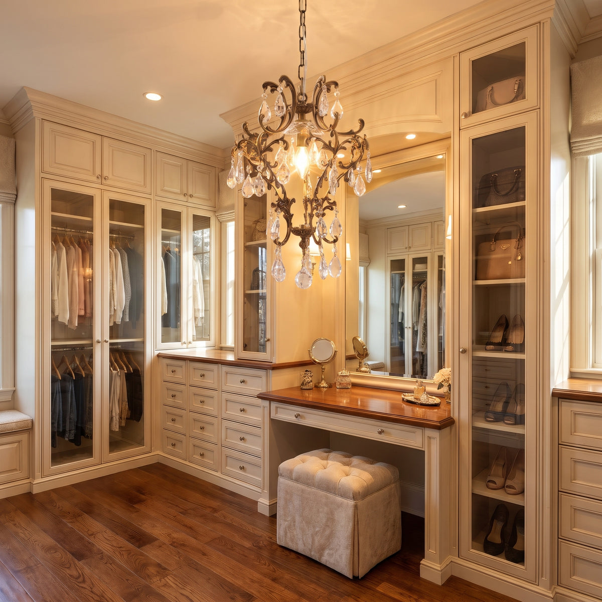 Larme crystal teardrop mini chandelier in a dressing room