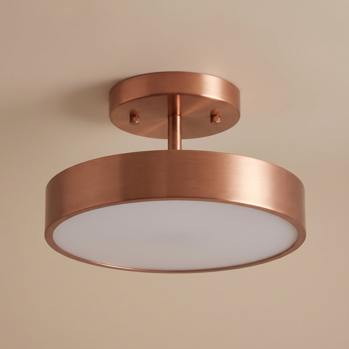Cuivre copper mini ceiling light, three-quarter view, unlit