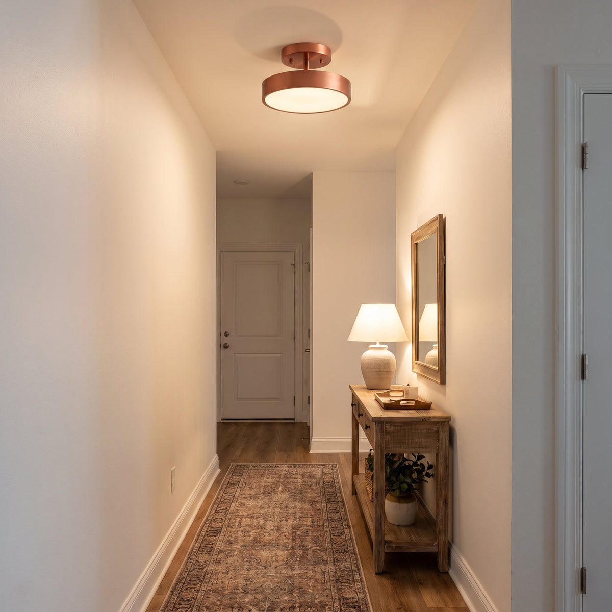 Cuivre copper ceiling light in an entry hallway
