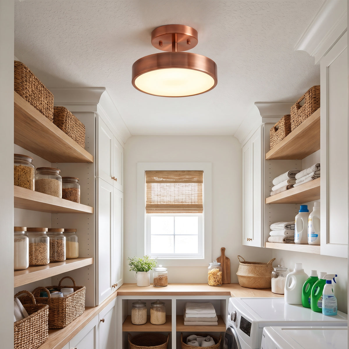Cuivre copper ceiling light in a pantry and laundry room