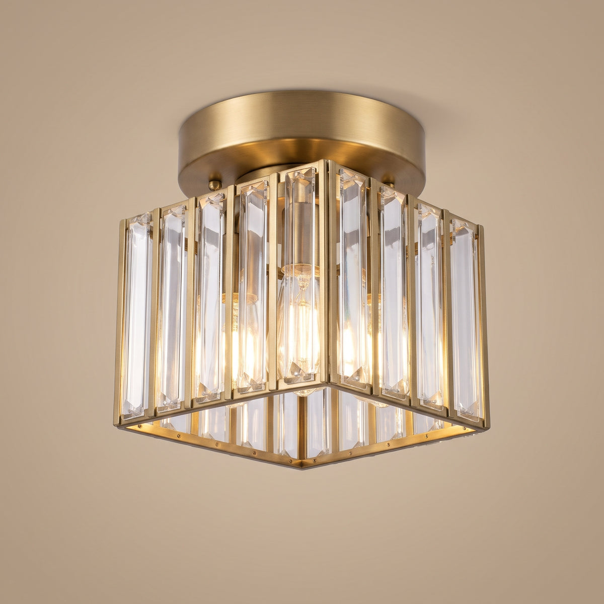 Rivo crystal flush mount ceiling light - Brass finish, studio view