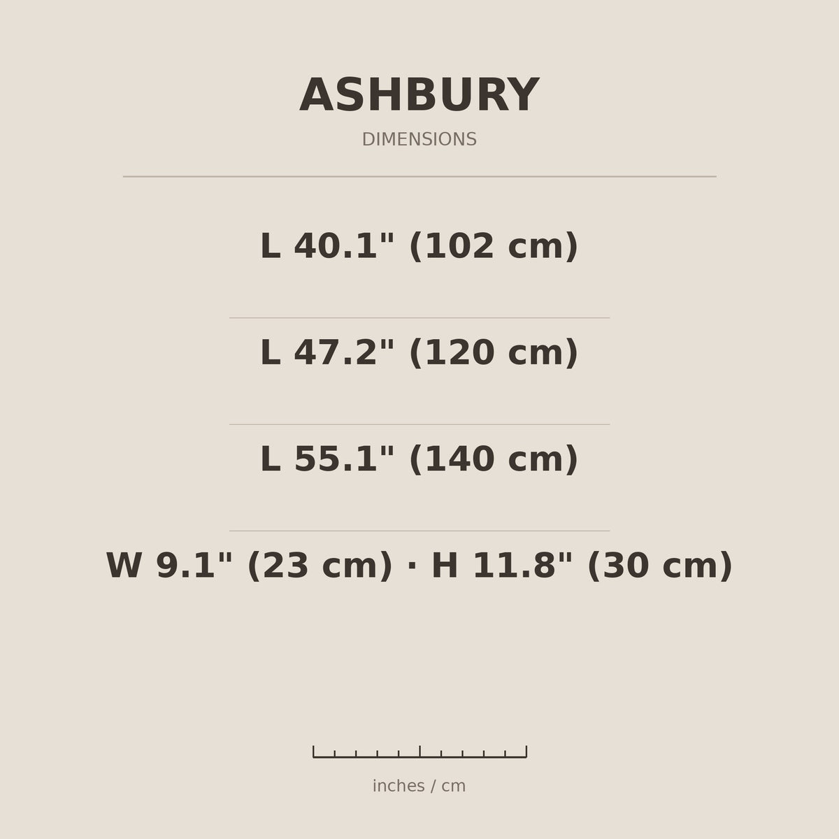 Ashbury pendant dimensions in inches and cm