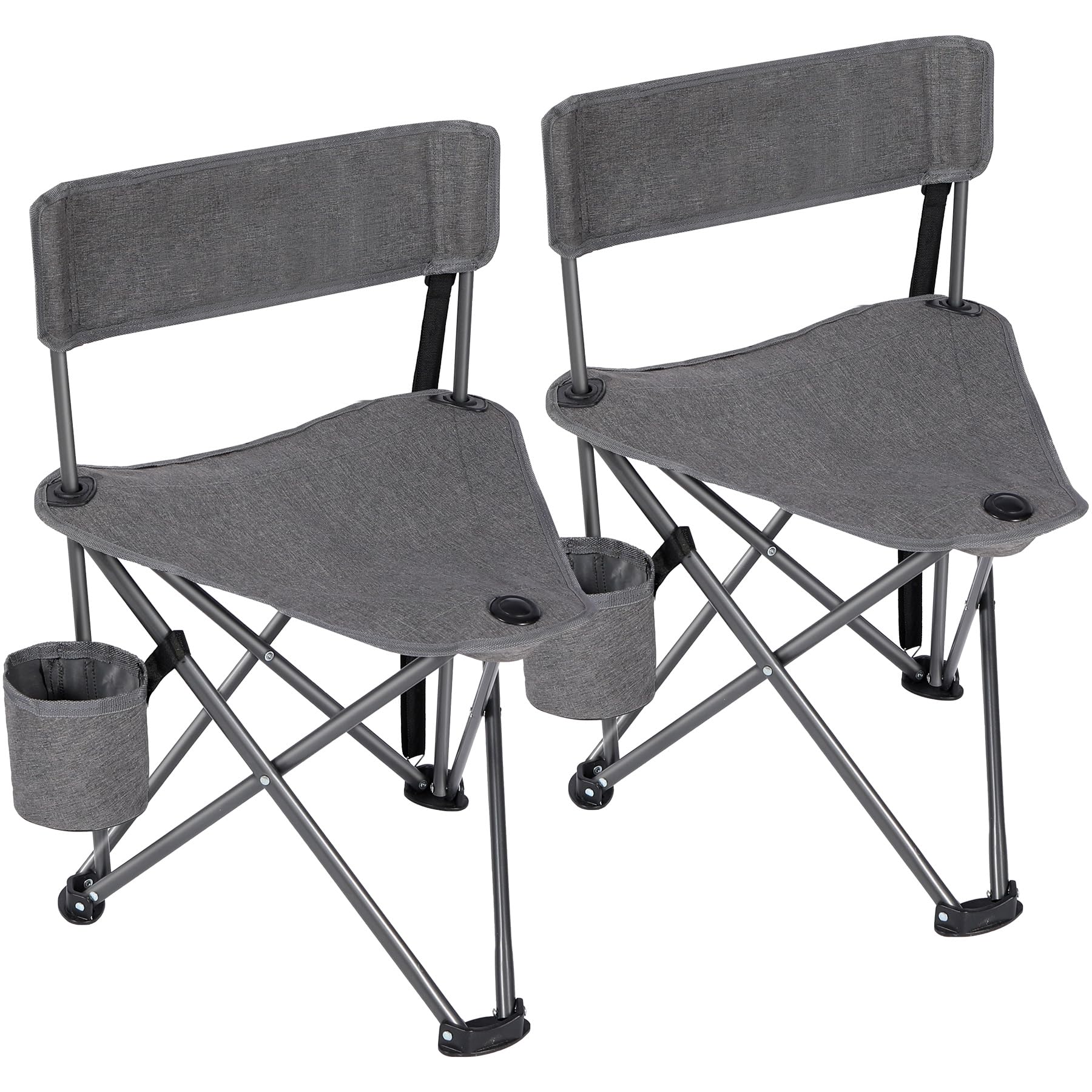 Two gray Alpine Retreat lightweight camping chairs with cup holders, unfolded and ready for use, against a white background.