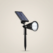 ABS White Adjustable Solar 7-Light Outdoor Tree Spotlight shown front view with cool white LEDs and polycrystalline solar panel