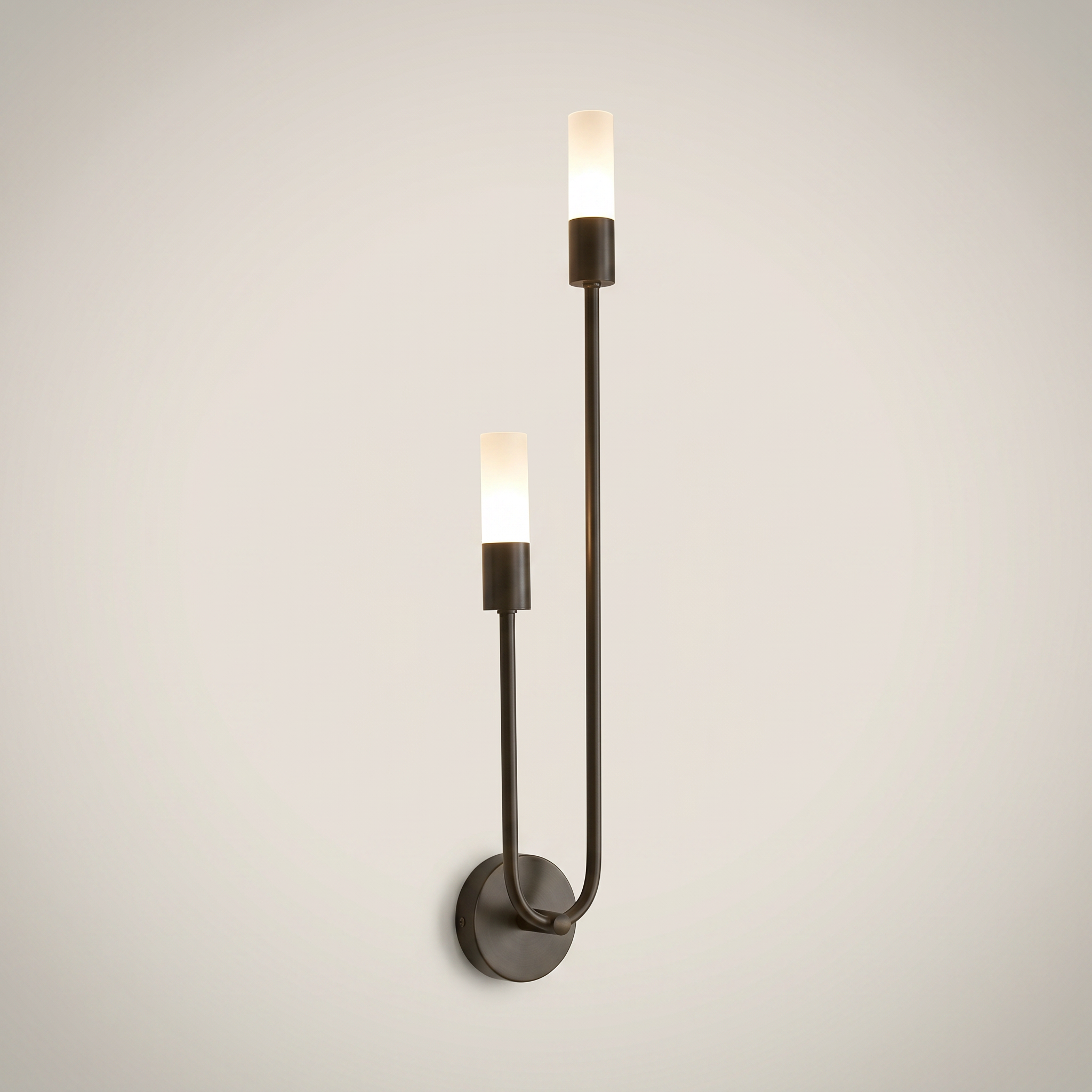 Close-up of matte black Acrylic Shade Iron Surface Mount 3W Warm LED Wall Sconce lit showing acrylic shade and iron body, position thirteen