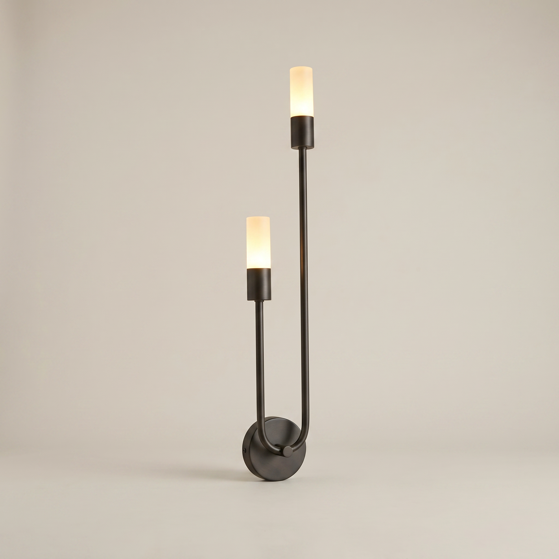 Matte black Acrylic Shade Iron Surface Mount 3W Warm LED Wall Sconce three-quarter angle lit showing acrylic shade and iron body, position twelve