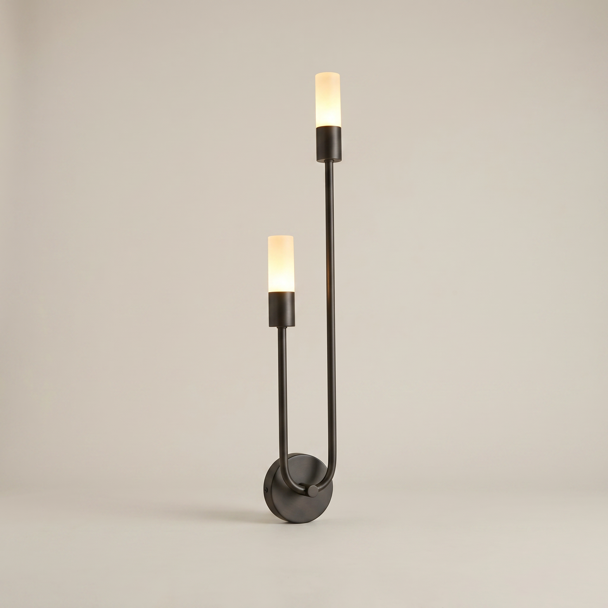 Matte black Acrylic Shade Iron Surface Mount 3W Warm LED Wall Sconce three-quarter angle lit showing acrylic shade and iron body, position twelve