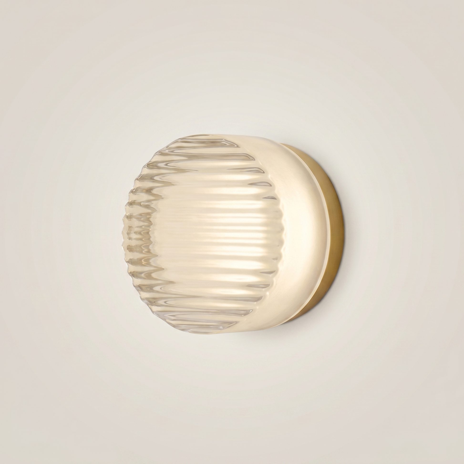 Side profile of Acrylic Smoke Gray Concave three-color dimming 1-light wall sconce showing warm light with smoke gray acrylic and brushed aluminum trim