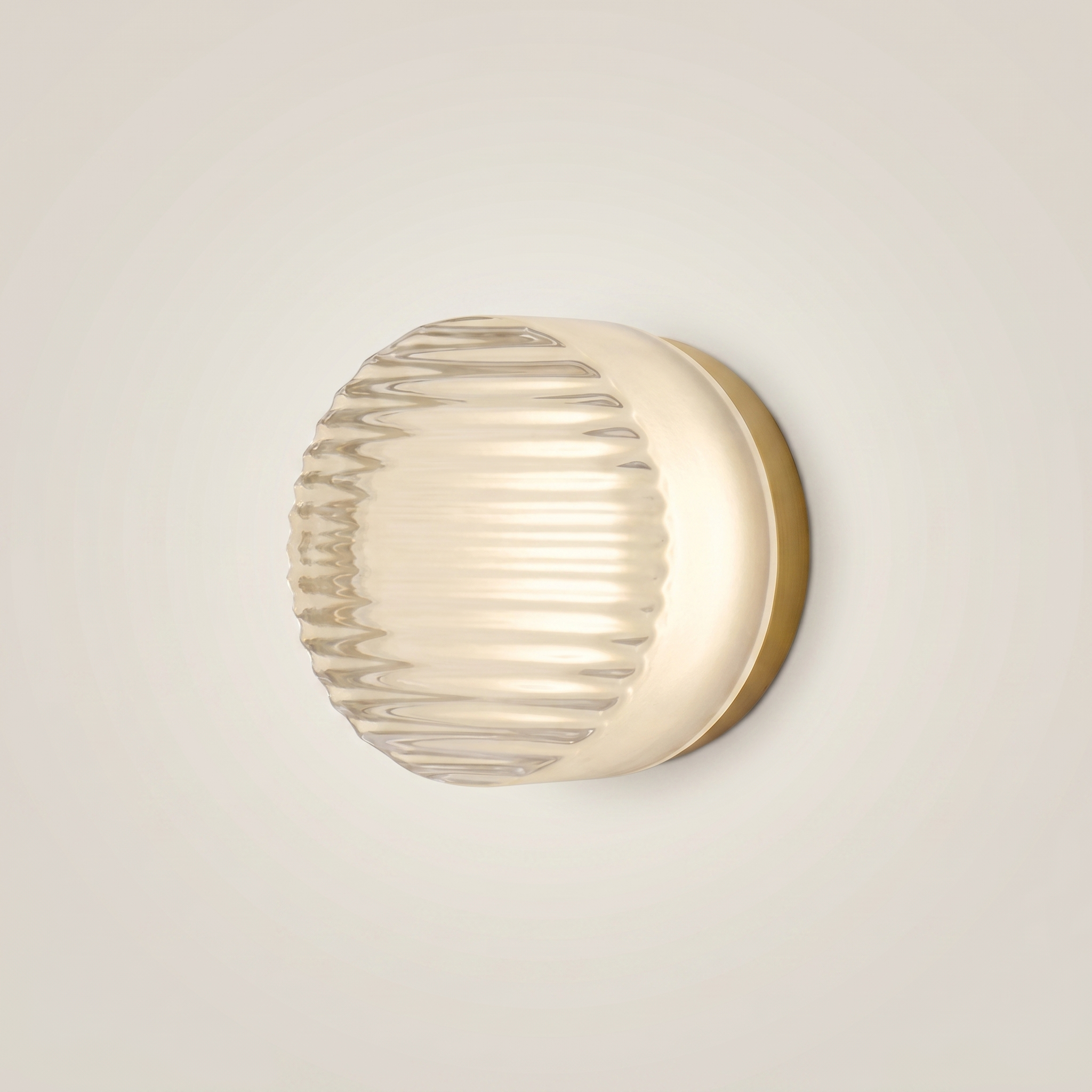Side profile of Acrylic Smoke Gray Concave three-color dimming 1-light wall sconce showing warm light with smoke gray acrylic and brushed aluminum trim